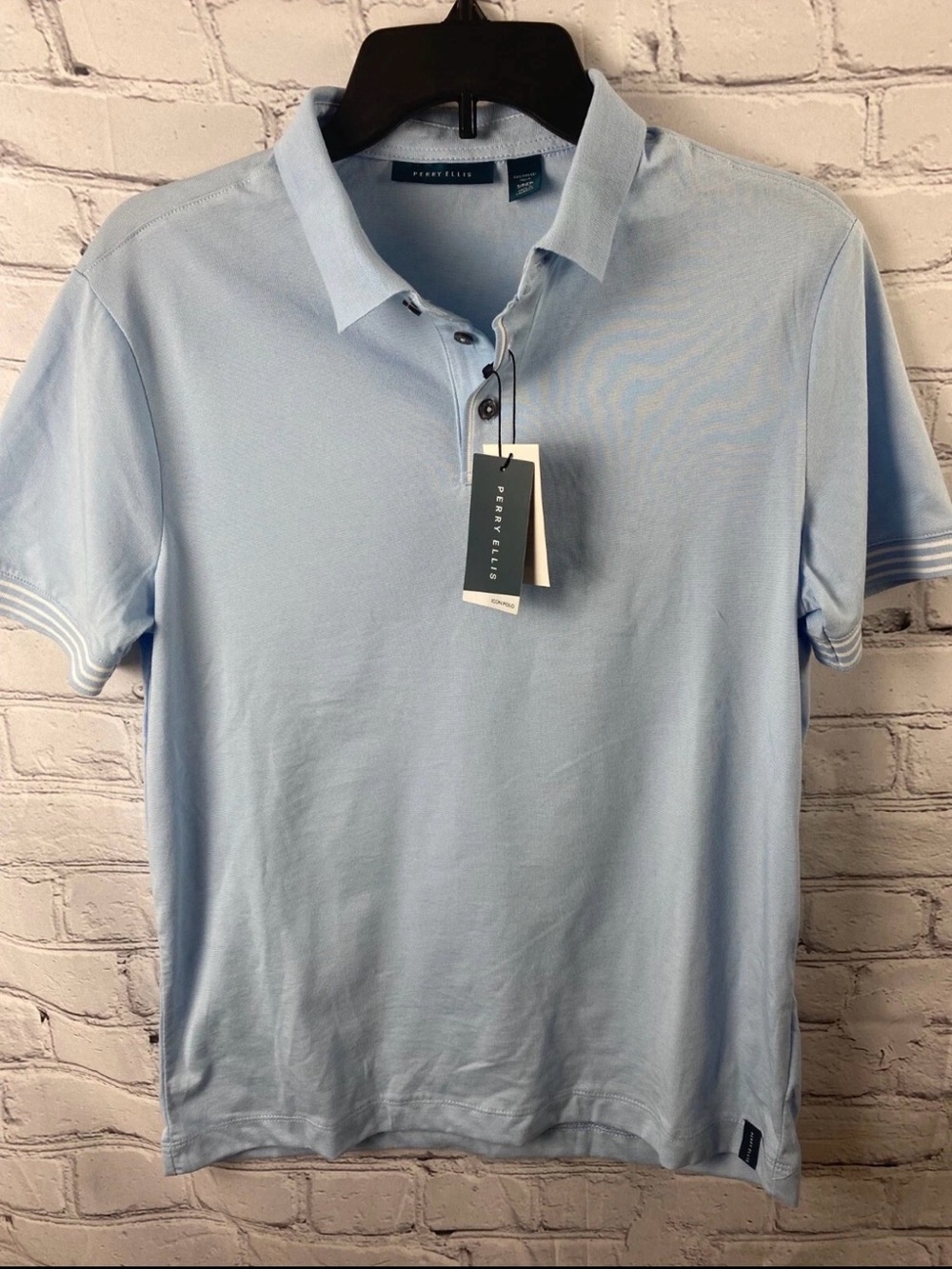 Perry Ellis Icon Polo Shirt Modern Performance Cerulean Blue NWT sz Sm